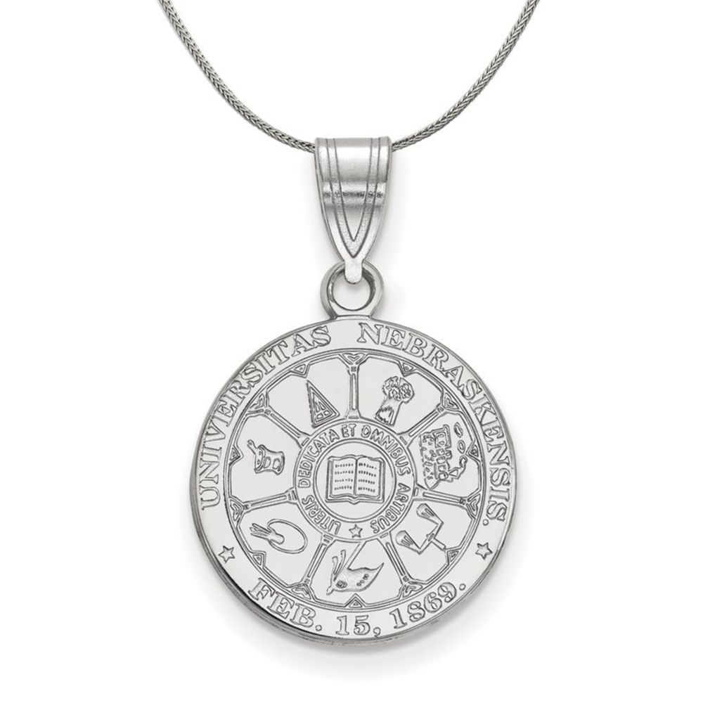 Sterling Silver U. of Nebraska Medium Crest Disc Necklace - 16 Inch